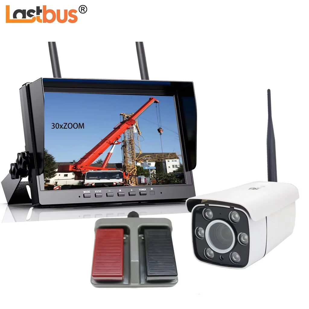 Lastbus Digital Wireless Tower Crane 30x Zoom Monitoring Camera Car Reversing 10.1" Quad DVR Monitor kits For Tower Crane Car Mobile World