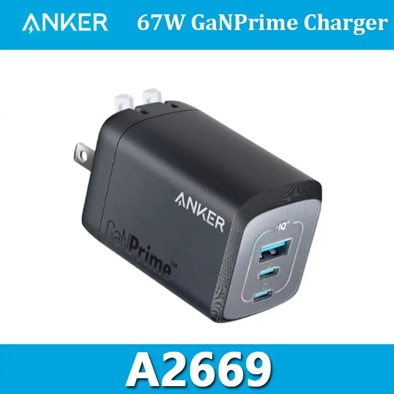 Anker Prime 67W GaN Charger 3-Port USB C Compact Wall Charger Fast Charging For MacBook Pro/Air, iPhone 15,16  iPad Pro Laptops Car Mobile World