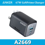 Anker Prime 67W GaN Charger 3-Port USB C Compact Wall Charger Fast Charging For MacBook Pro/Air, iPhone 15,16  iPad Pro Laptops Car Mobile World