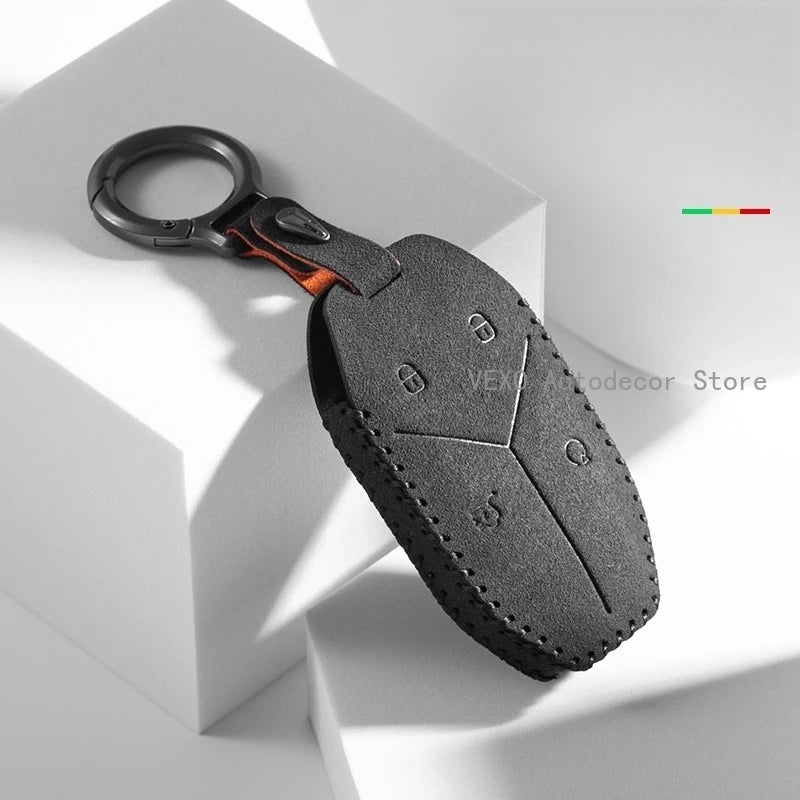 Car Key Case Cover for BYD Leopard 5 8 Ti3 Suede Leather Key Fob Shell Holder Smart Key Protector Keychain Bag Car Accessories