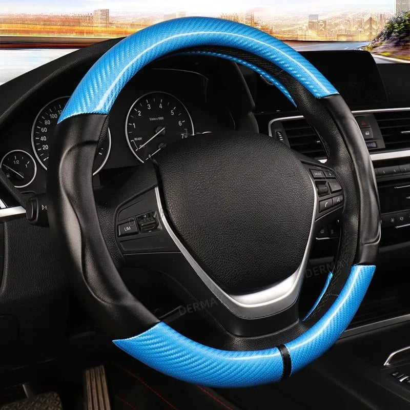 O/D Shape Carbon Fiber Leather Steering Wheel Cover 38CM Universal Car Steering Wheel Covers Car Supplies Non-slip Handle Cover