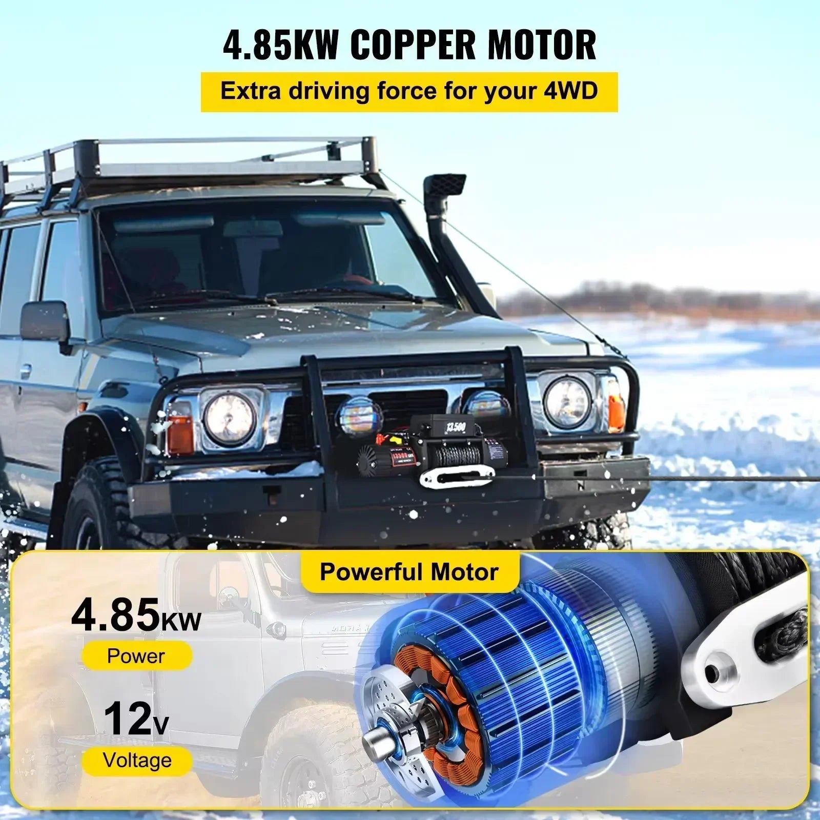 VEVOR 13500 LBS 12V Electric Winch Synthetic Tow Rope Winch 24M/92FT Lifting Hoist for 4X4 Car Trailer ATV Truck Off Road Boat CM World