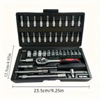 46pcs 1/4 Inch Drive Socket Set for Motor Ratchet Wrench Set Motorcycle Tool Kit, Bit Socket Wrench Set Metric Mechanic Tool Set CM World