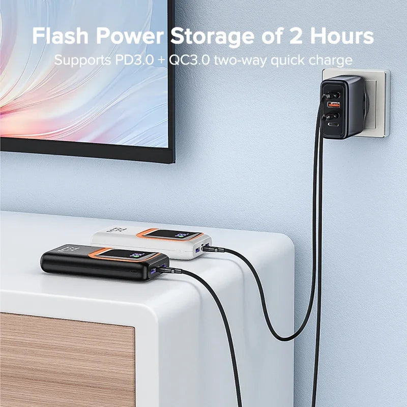 QOOVI 20000mAh Power Bank External Large Battery Capacity PD 22.5W Fast Charging Portable Charger For Samsung iPhone Xiaomi Car Mobile World