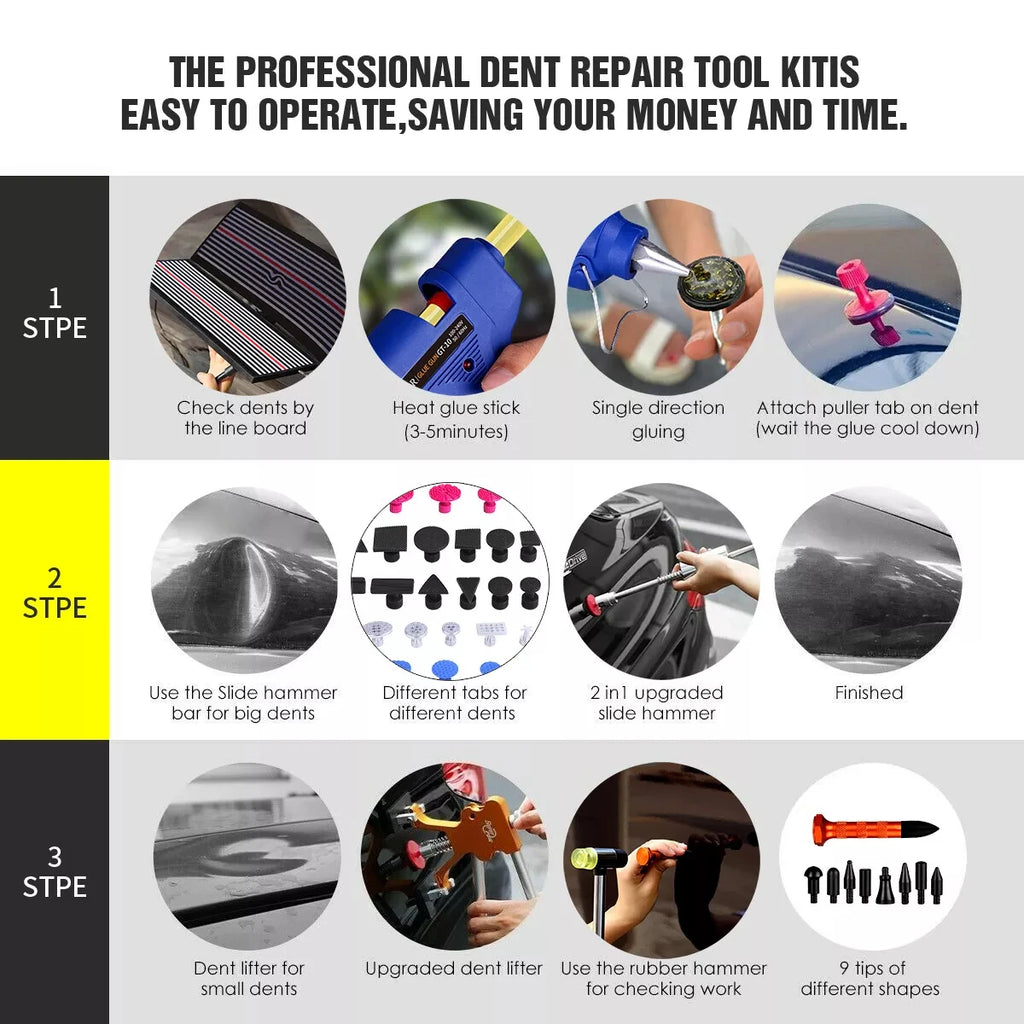 Super PDR Paint-free Dent Repair Tool Professional Dent Repair Tool  Suction Cup Dent Puller Tool Set Car Hail Dent Removal Kit CM World