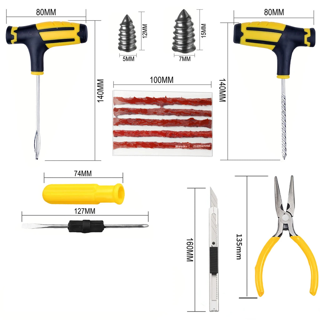New Car Tire Repair Kit Puncture Plug Tools Tyre Puncture Emergency for Universal Tire Strips Stiring Glue Repair Tool Kit