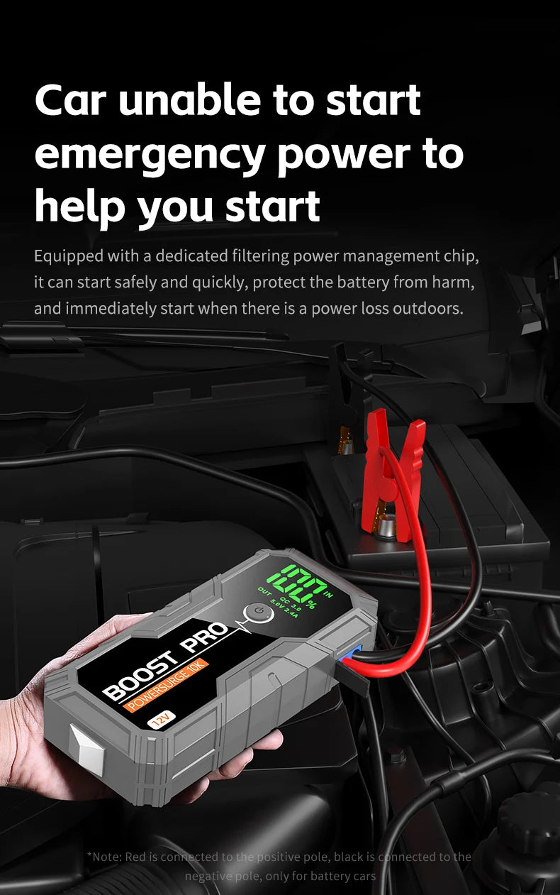 12V Portable Car Jump Starter, 8.0L Gas/7.0L Diesel, QC3.0 Power Bank, 4-Mode LED Light, Explosion-Proof Battery for All Vehicle