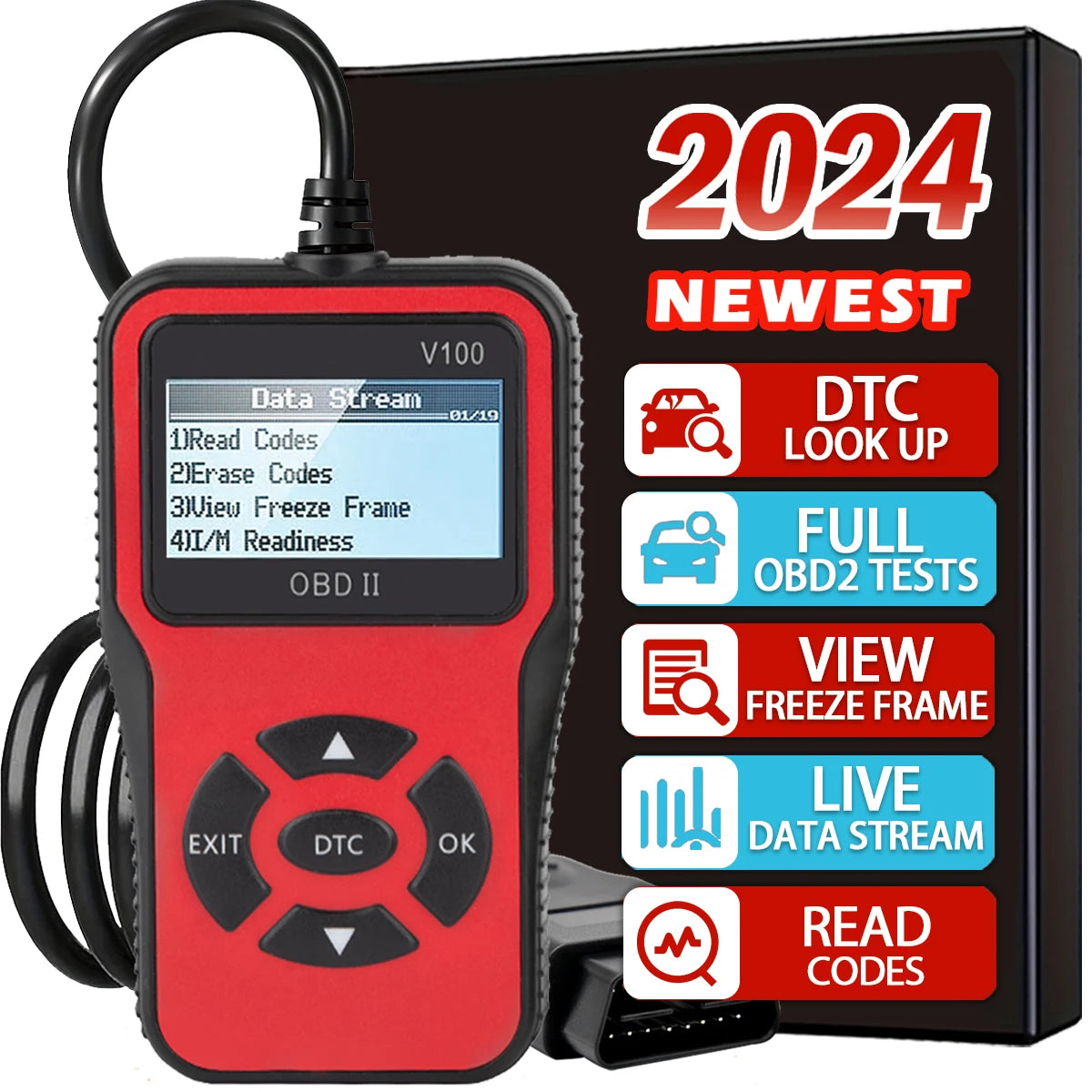 Car OBD2 Scanner Diagnostic Tool Code Reader, Car Voltage Tester Engine Fault Code Scanner, Charging Tester Diagnostic Tool V100 Car Mobile World