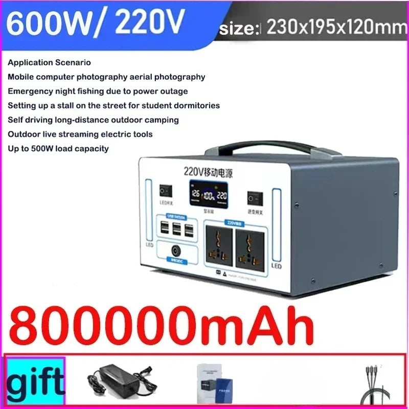 1000000mAh Portable 220v Outdoor Power Bank with Large Capacity for Self-Driving, Camping, and Emergency Backup Power Storage Car Mobile World