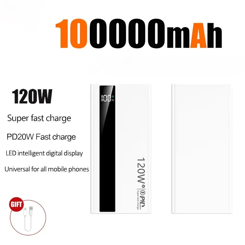 ViVO 500000mAh 120W Power Bank Portable Super Large Capacity Fast Charge External Battery Power Bank For Iphone Huawei Samsung
