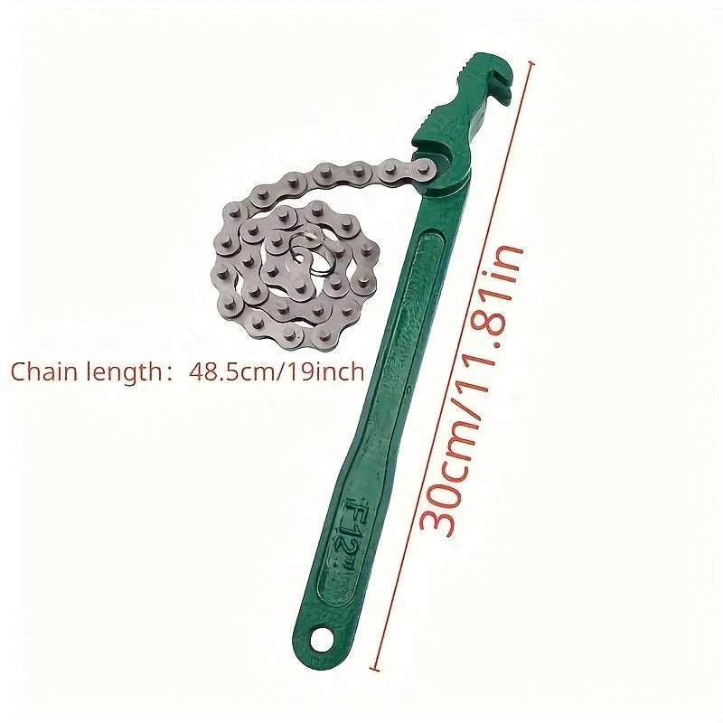 Steel Heavy Duty Chain Wrench Tool, Adjustable Grip Spanner with Ergonomic Handle for Oil Filter Pipe Fittings Removal