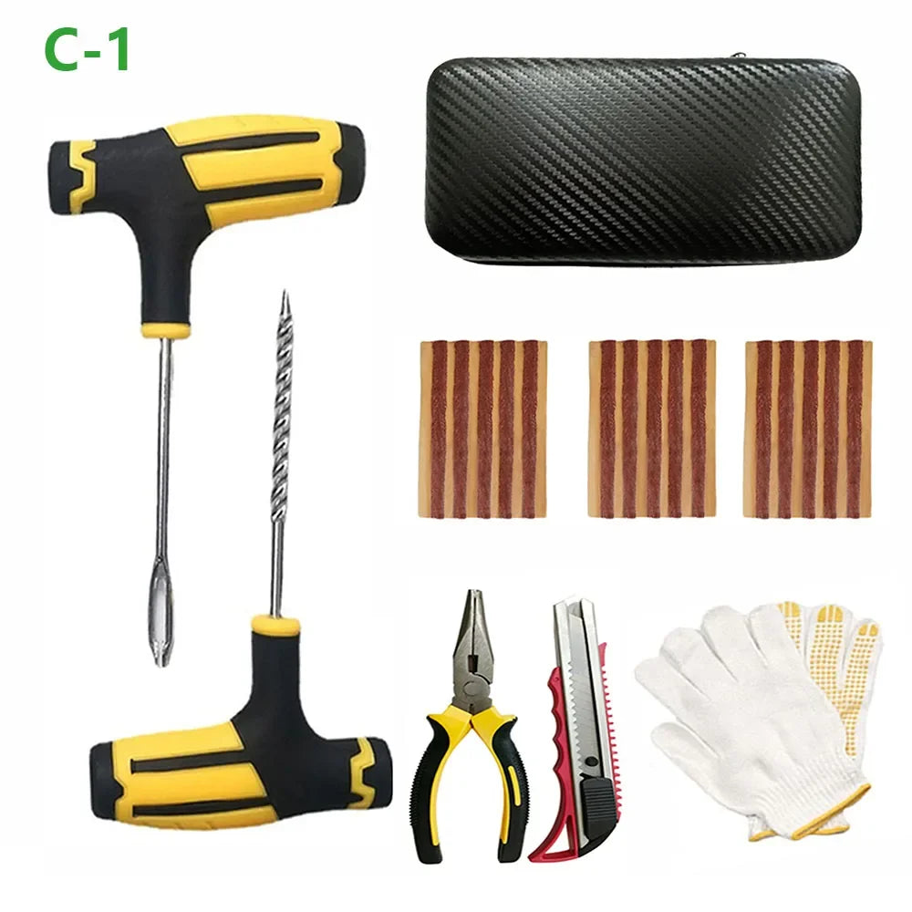 Car Tire Repair Kit Studding Tool with Rubber Strips Tool Puncture Plug Tool Set Glue Free Auto Motorcycle Repair Tire Film Nail CM World