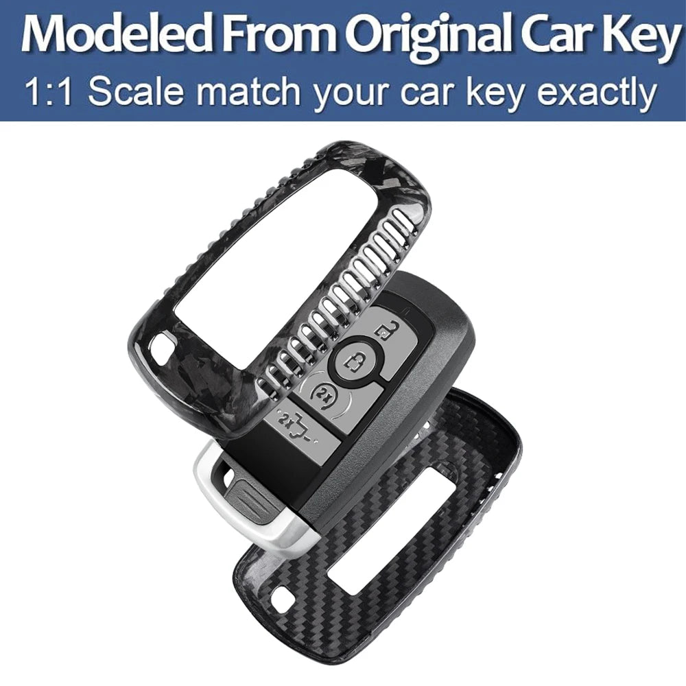 Key Fob Cover for Lincoln Navigator Real Carbon Fiber Key Case Shell for Ford F150 & Raptor Bronco with Keychain 2020-2023 2024 CM World