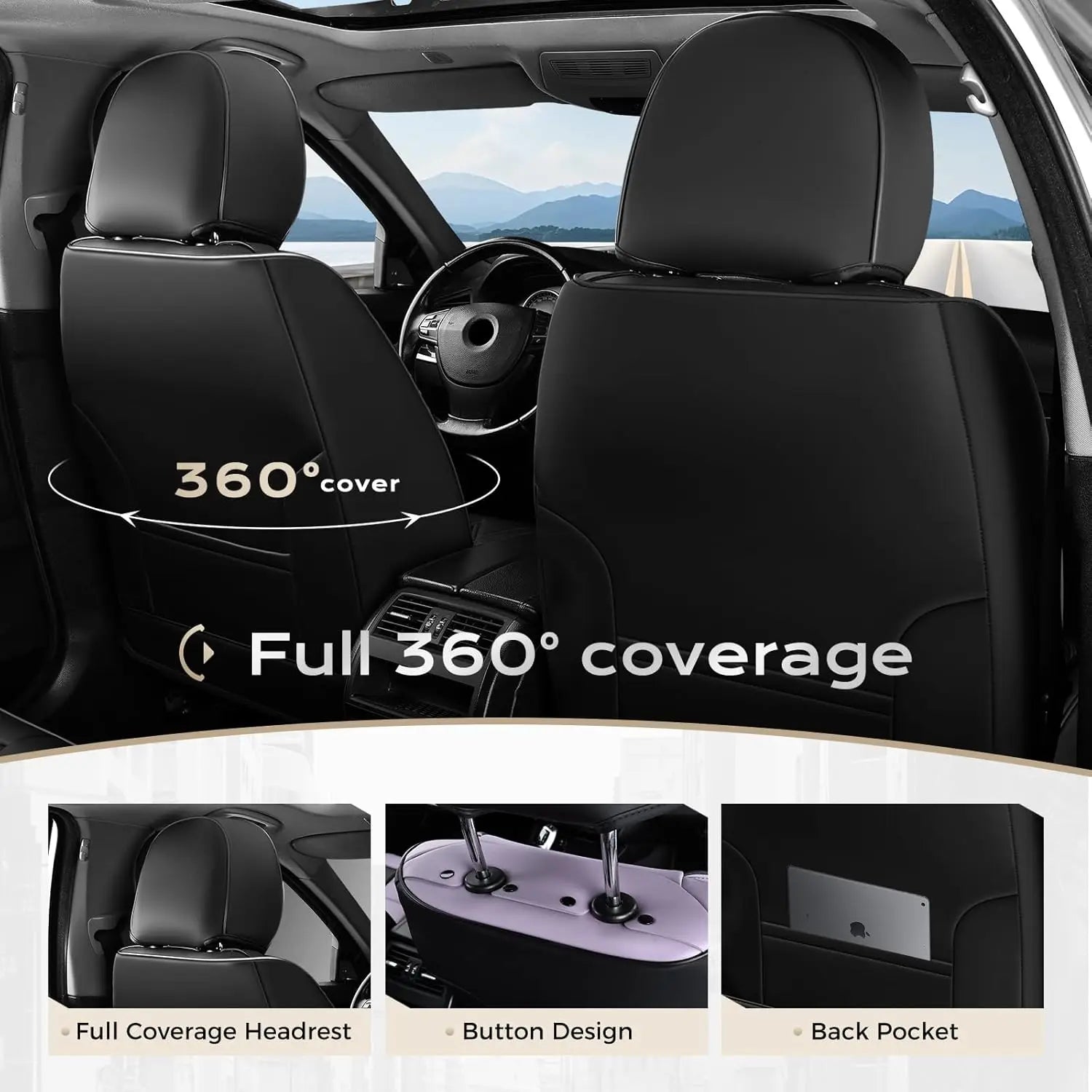 Universal Waterproof Leather Car Seat Covers Full Set, Front and Back Protectors for Most Vehicles CM World