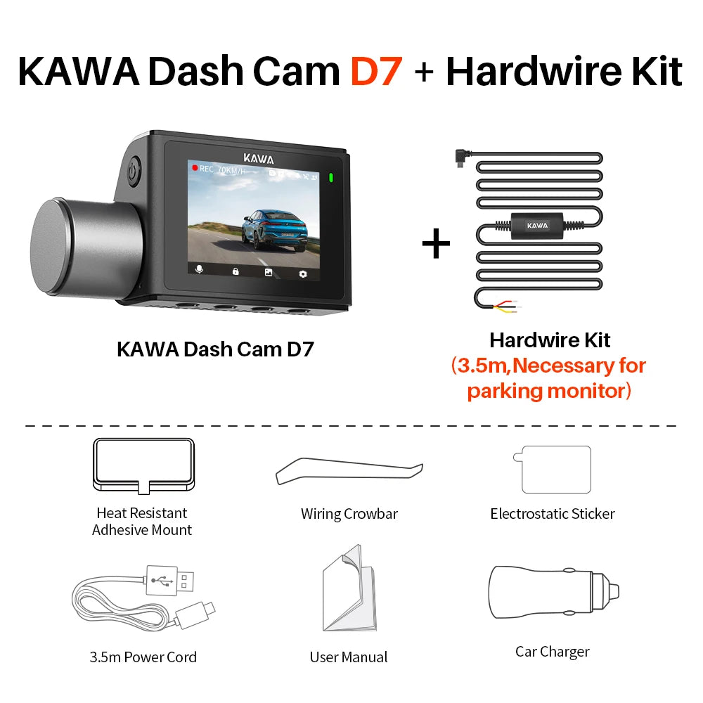 4K Front and Rear Dash cam KAWA D7,Video Recorder 4K WiFi6 Car Camera,DVR Tiny Rear Camera for AUTO,APP/Voice Control Dashcam Car Mobile World
