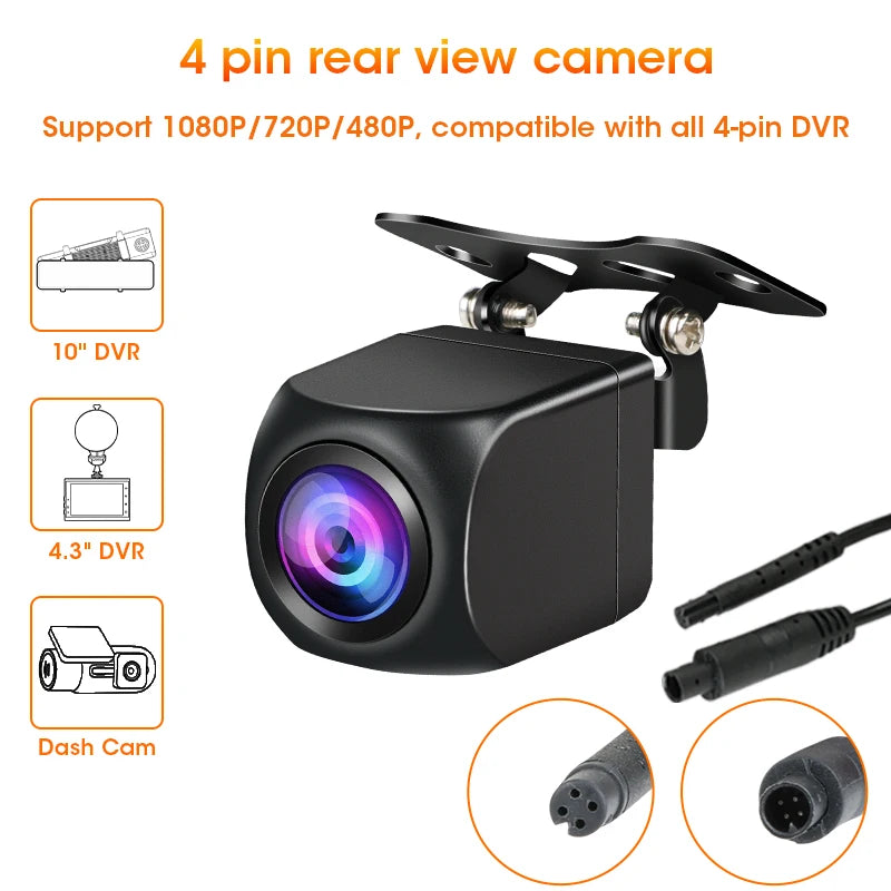 Universal 4 pin Rear View Camera For DVR IP68 Backup Camera Waterproof Night Vision 12V 1080P Reverse Camera 720P 480P 4pin Lens CM World