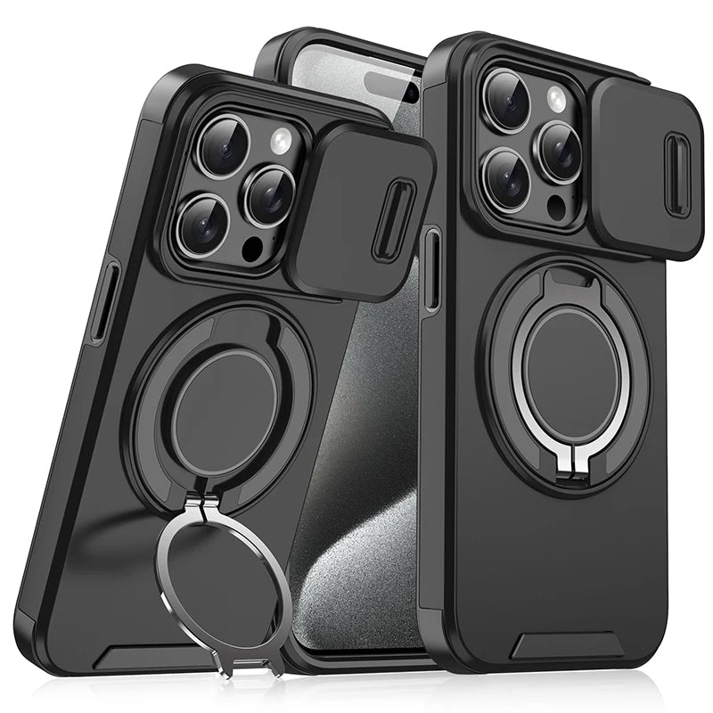 360°Rotating Hidden Metal Ring Car Holder Soft TPU+Hard PC Bumper Phone Case For IPhone 15 Pro Max 13 12 11 14 16 Pro Max Plus Car Mobile World
