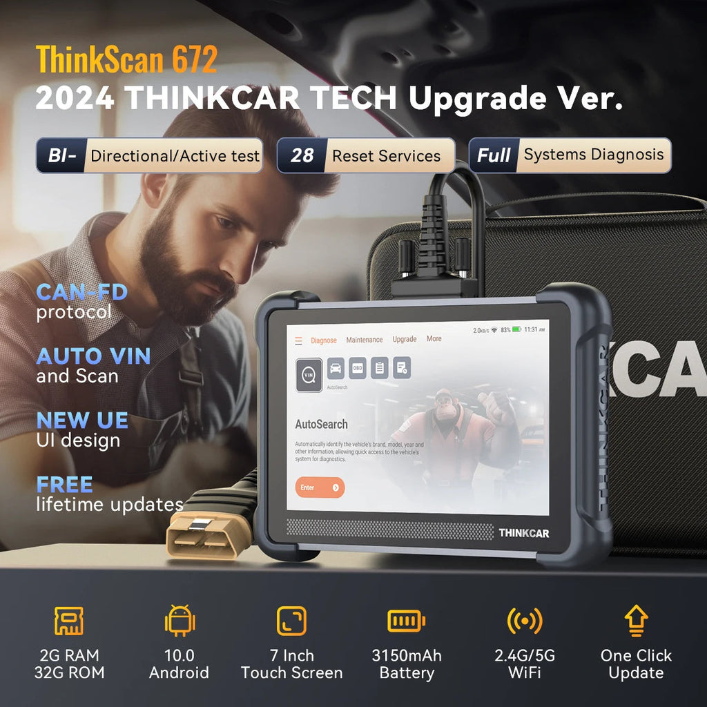 THINKCAR THINKSCAN 672 OBD2 Scanner CAN FD OBD2 Tool Bi-directional Control Full System Diagnosis 28 Resets Free for Life Car Mobile World