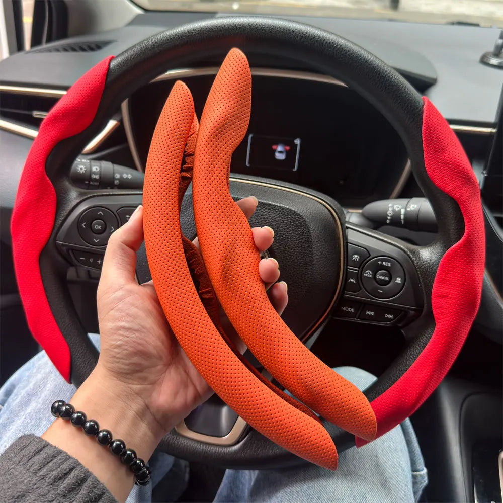 2PCS Car Steering Wheel Covers Booster Micro Fiber Leather Auto Interior Decorative Accessories Glossy Carbon Fiber Looking CM World