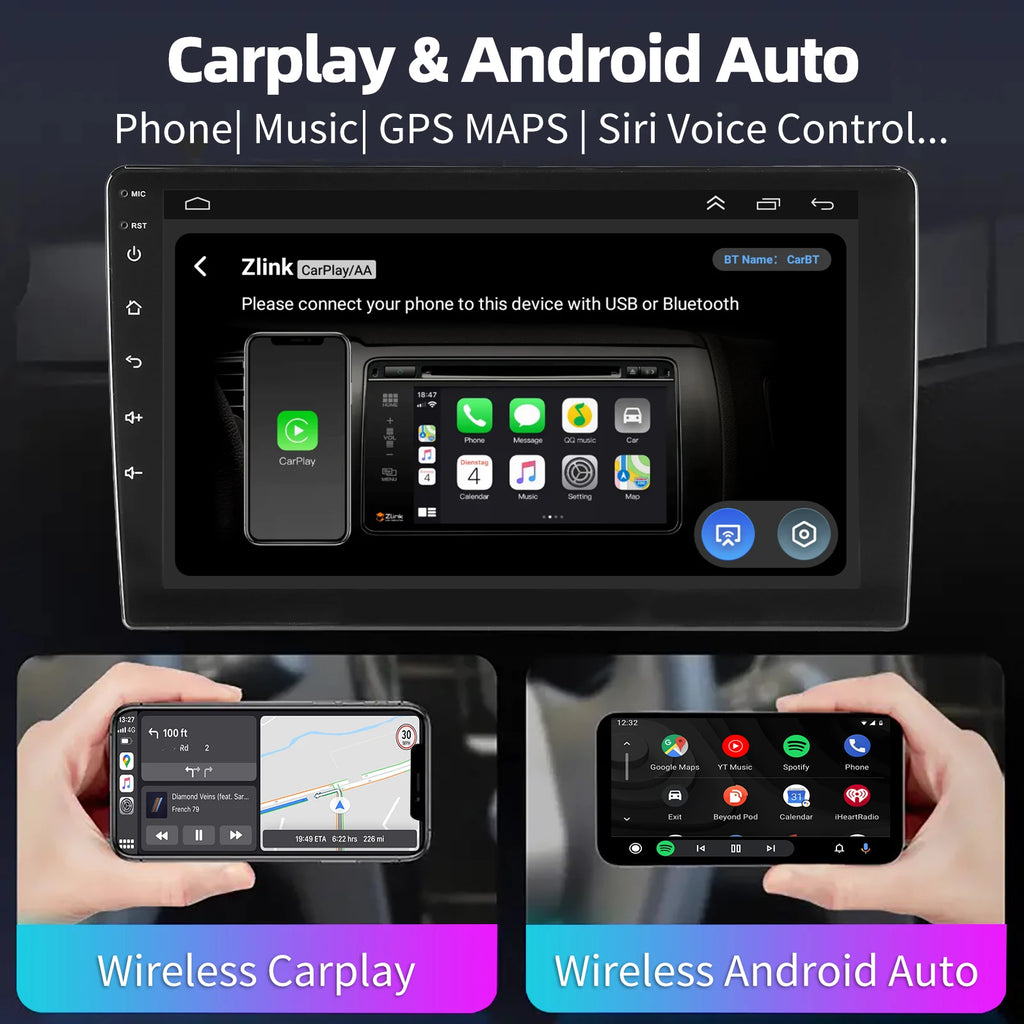 ESSGOO 10.1" Android 14 Carplay Car GPS Radio Stereo Double 2Din Head Unit FM SWC Bluetooth 4+64GB IPS Split Touch Screen WiFi CM World