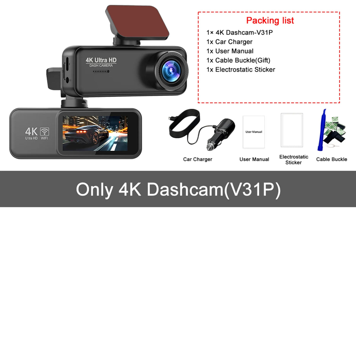 Kocam 4K Dash Cam Front and Rear Dual Channels Dashcam With 24H Parking Monitoring Night Vision DVR Recorder Black Box For Car