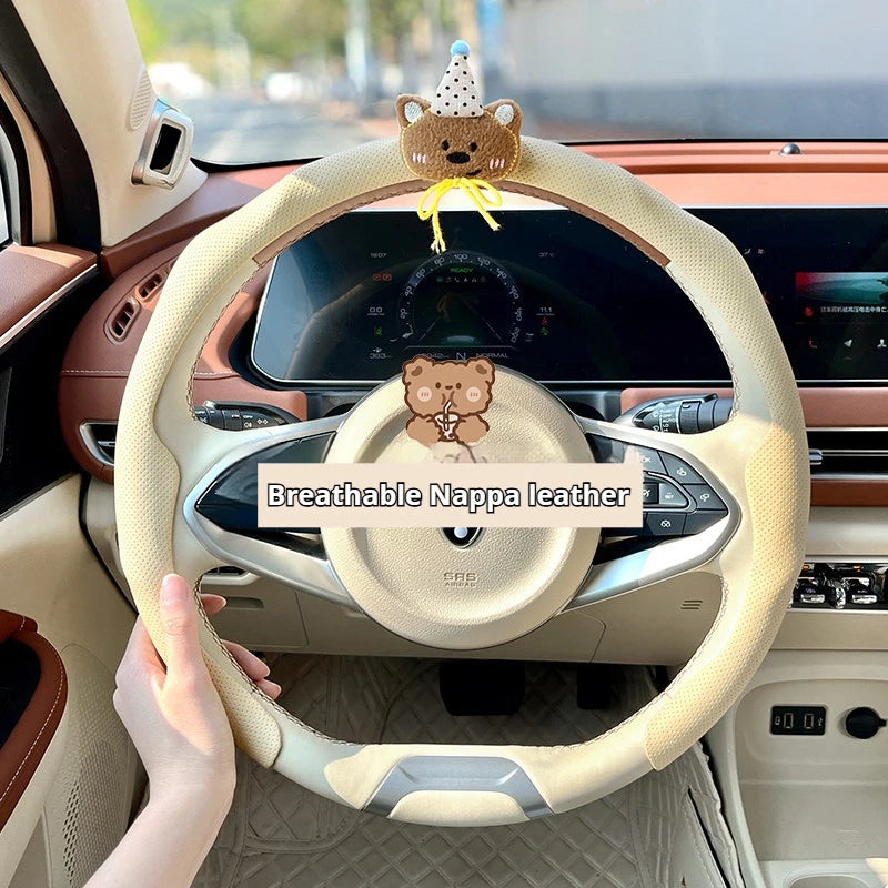 Universal Nappa Leather Car Steering Wheel Cover Breathable Anti-Slip Auto Steering Wheel Cover Protective Interior Accessories