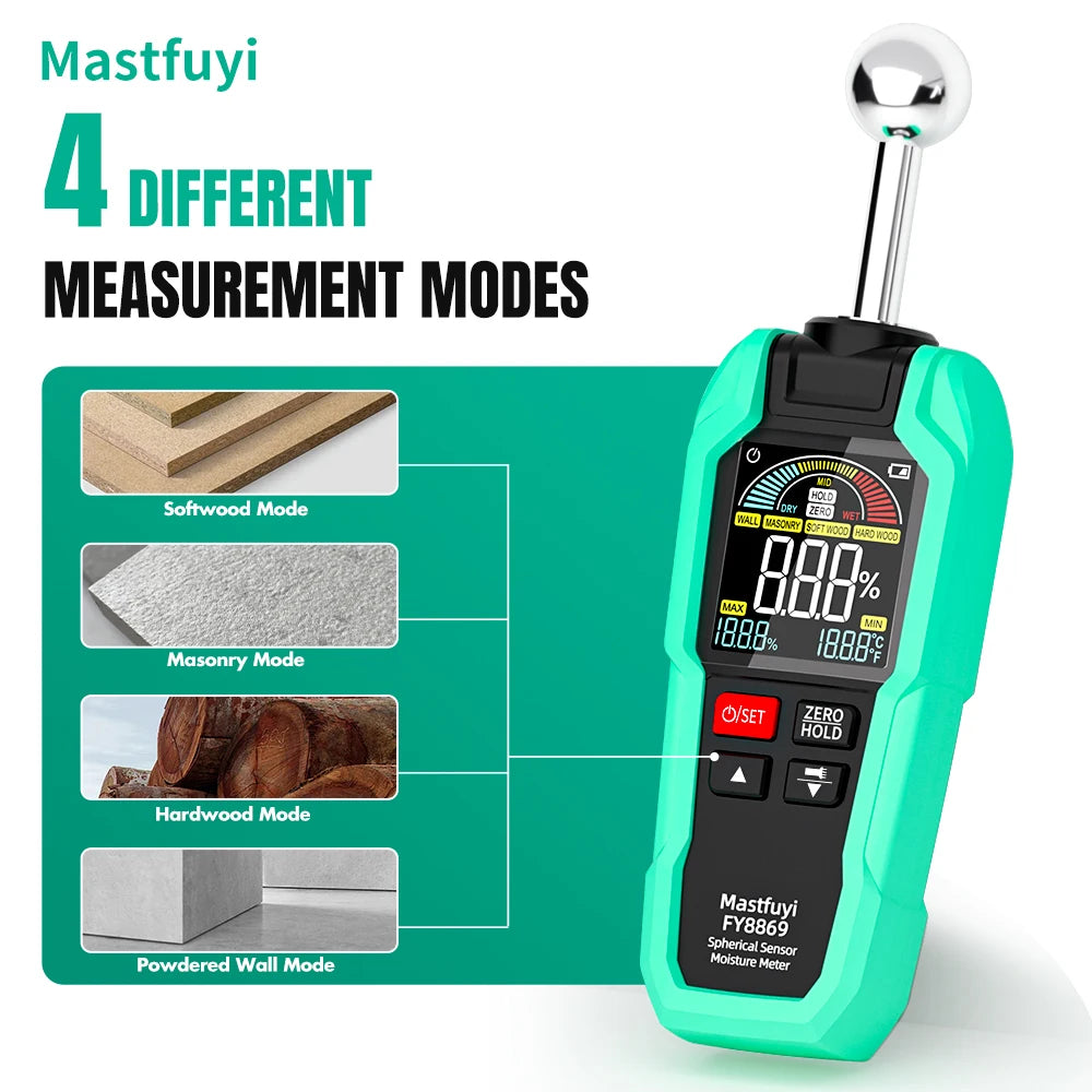 MASTFUYI Ball-shaped Non-destructive Moisture Meter, High Accuracy Digital Wood Water Leak Detector & Wall Humidity Tester CM World