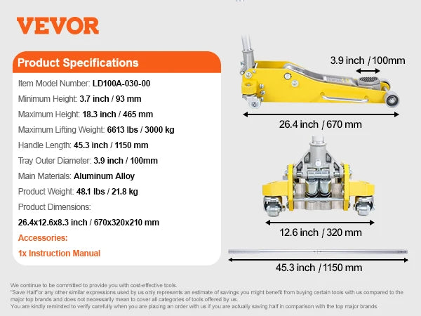 SucceBuy 3T/2T Floor Jack Aluminum Hydraulic Racing Jack Hydraulic Car Jack with Dual Piston Quick Lift Pump for Auto Repaire