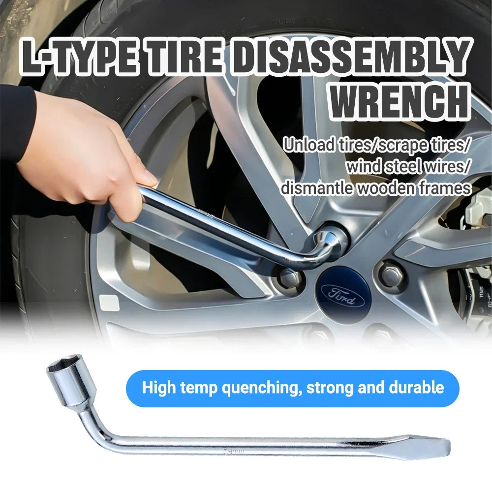 17/19/21mm 2 End L Type Socket Wrench Crowbar Tire Wheel Lug Nut Wrench Hex Key Socket Spanner Tool Car Tyre Removal Tool