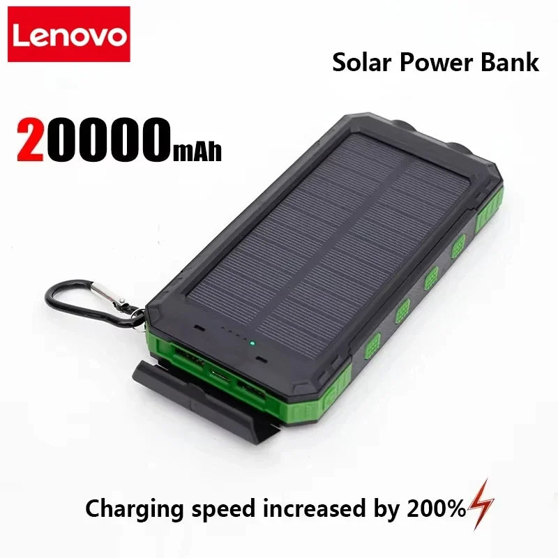 Lenovo 200000mAh Solar Power Bank Portable Charging Poverbank External Battery Charger Strong Light LDE Light for iphone Huawei Car Mobile World