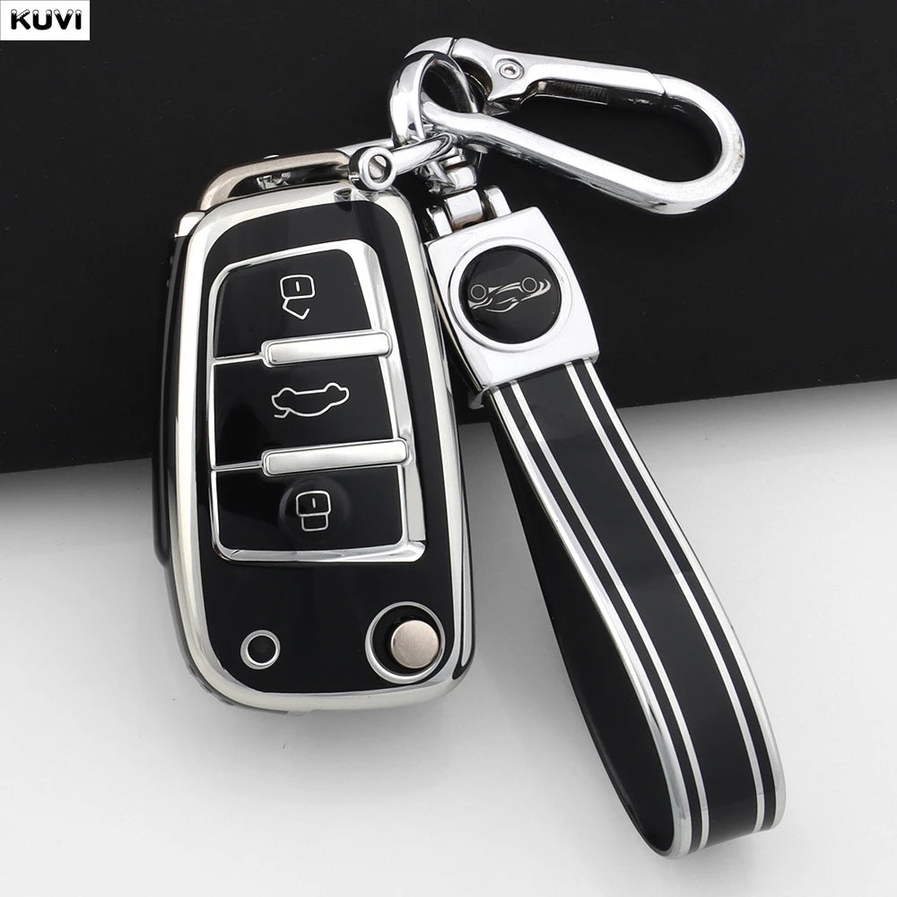 For Audi A1 A3 8P 8L A4 A5 B6 B7 A6 A7 C5 C6 4F Q3 Q5 Q7 Q8 TT S3 S4 S6 RS Fashion TPU Car Flip Key Case Cover Shell Accessories CM World