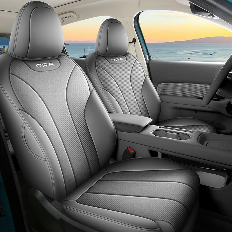 Designed Exclusively for the ORA 5, PU Leather Car Seat Cover, Breathable, Anti-Slip, Airbag Compatible, Full Set Car Seat Cover