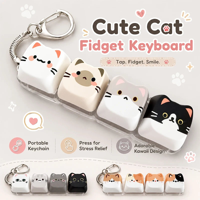 Cute Cat Dog Keycap Keychain 3d Printed Stress Relief Button Keyboard Bag Accessory Gift Kawaii Ins Decoration Ornament Supplies