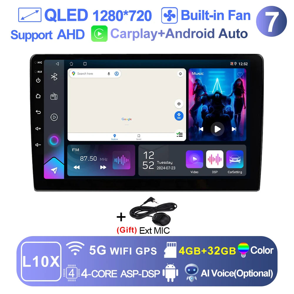 LEHX 9 inch Wireless Carplay 2din Android 15 Car Radio Multimedia Video Player Universal GPS Navigation 4G WiFi  AutoRadio CM World