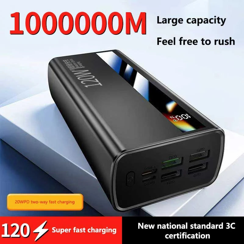 VIVO 1000000mAh Large Capacity Power Bank Digital Display 120W Fast Charging Outdoor Power Supply For Xiaomi Huawei iPhone 2026 Car Mobile World