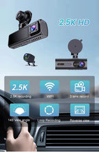 2.5K 3 Channel Dash Cam Front Inside Rear Car Driving Recorder HD Three Way Video Camera WiFi Mobile Phone App Control Car Mobile World