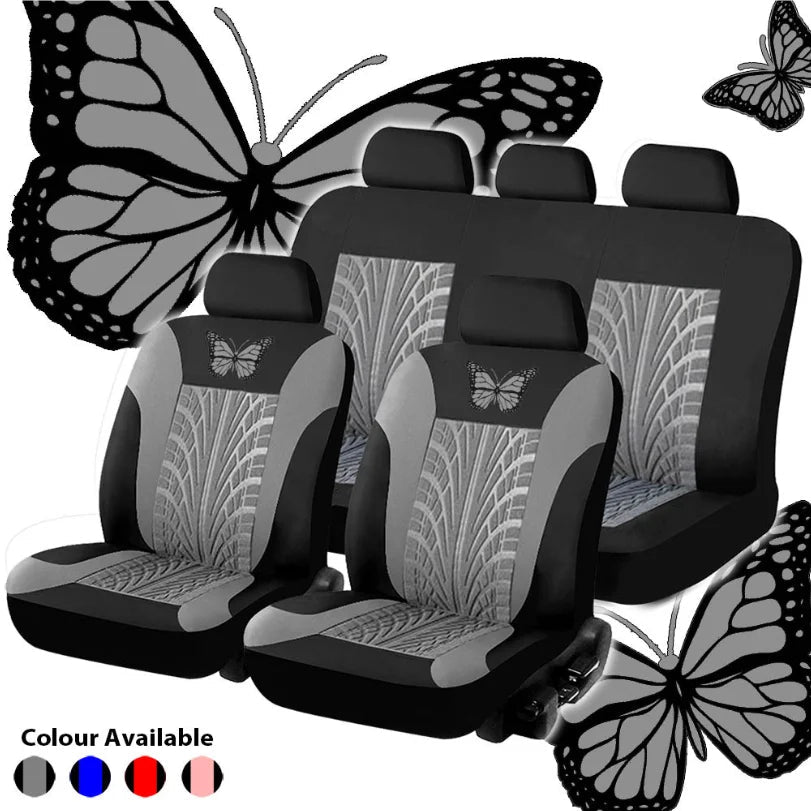 Car Seat Cover Full Set, Universal Butterfly Pattern Embroidery Auto Seat Cover Set CM World