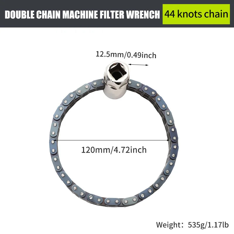 Engine Oil Filter Wrench Heavy-duty Ratchet Chain 44 Knot Double Chain Belt 120mm Cover Disassembly General Motors Repair Tool