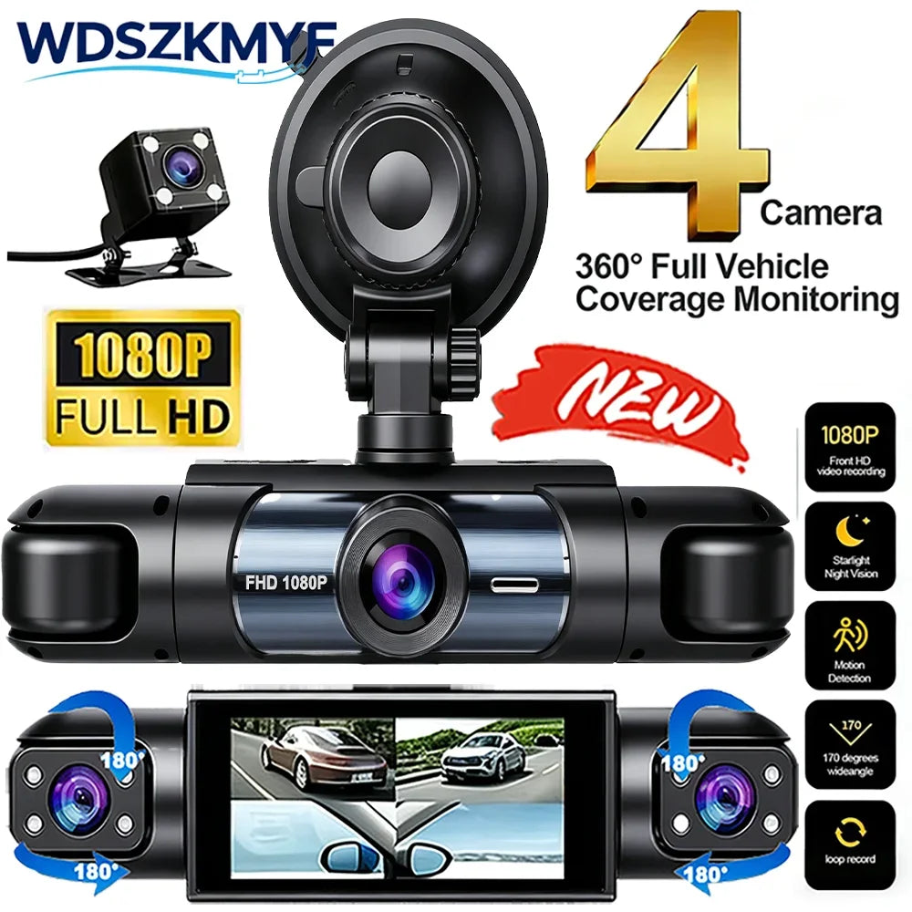 3/4CH 1080P HD  Dash Cam Car DVR Black Box Wide-Angle Lens Front Rear Inside Left Right Parking Mode Loop Recording Car Camera