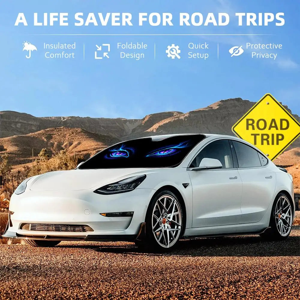Cool Neon Light eyes Sun Visor Foldable Universal Car Windshield Sun Shade UV Protection Heat Insulation Foldable Cover