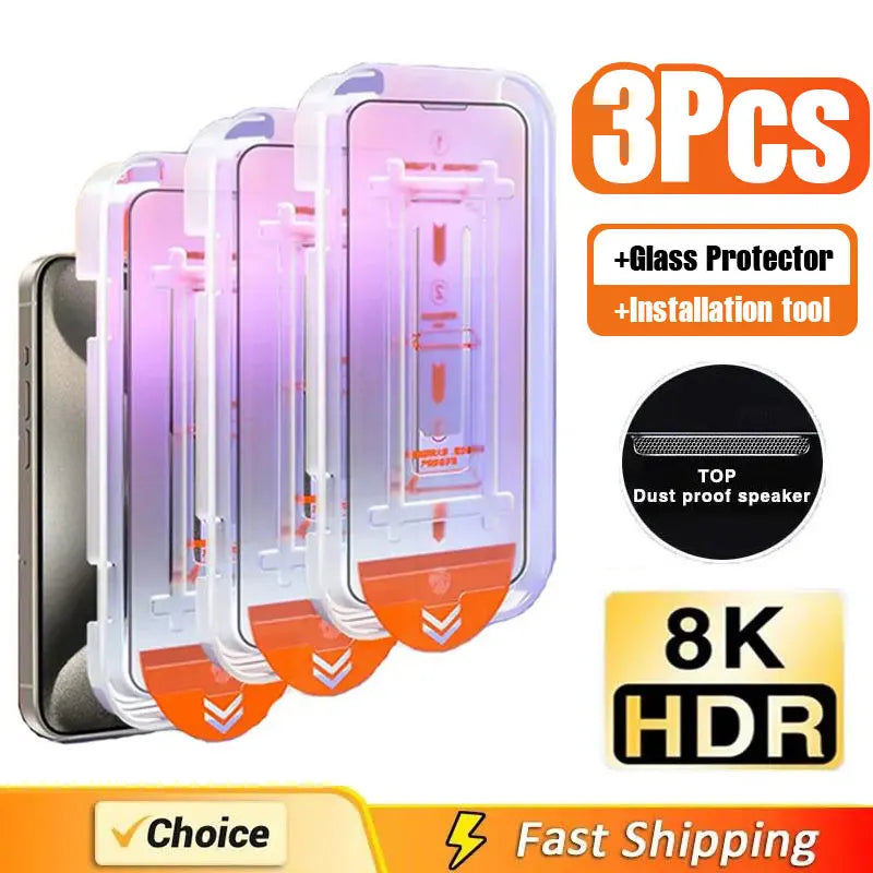 3Pcs Oleophobic Coating Dust Free Easy Installation Screen Protector for IPhone 17 16 15 14 13 12 11 15Pro Max Glass 16 Plus Air Car Mobile World