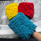 AUTOBRIGHT Oversized Double Sided Chenille Car Wash Mitt Red Blue Yellow Ultra Soft Professional Tool DIY Car Exterior Cleaning CM World