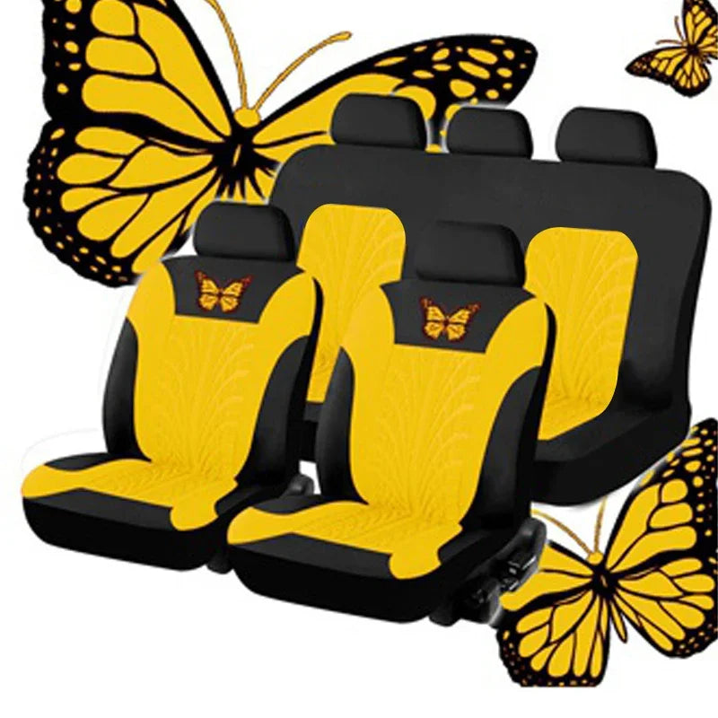 Car Seat Cover Full Set, Universal Butterfly Pattern Embroidery Auto Seat Cover Set CM World