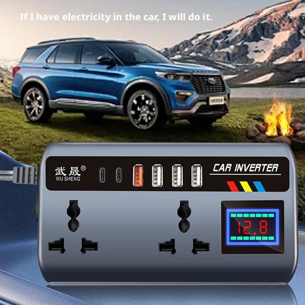 Portable Car Inverter Converter Fast Charging Ports Automotive Charger 12V/24V To 220V Inverter 3 USB Ports Vehicle Accessories CM World