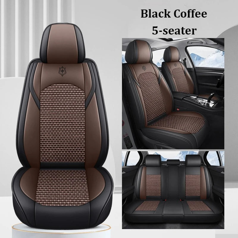 Premium 5 Seat Car Seat Covers PU Leather Ice Silk Fabric Full Coverage Split Headrest Non Slip Durable Universal Fit 95% Cars CM World