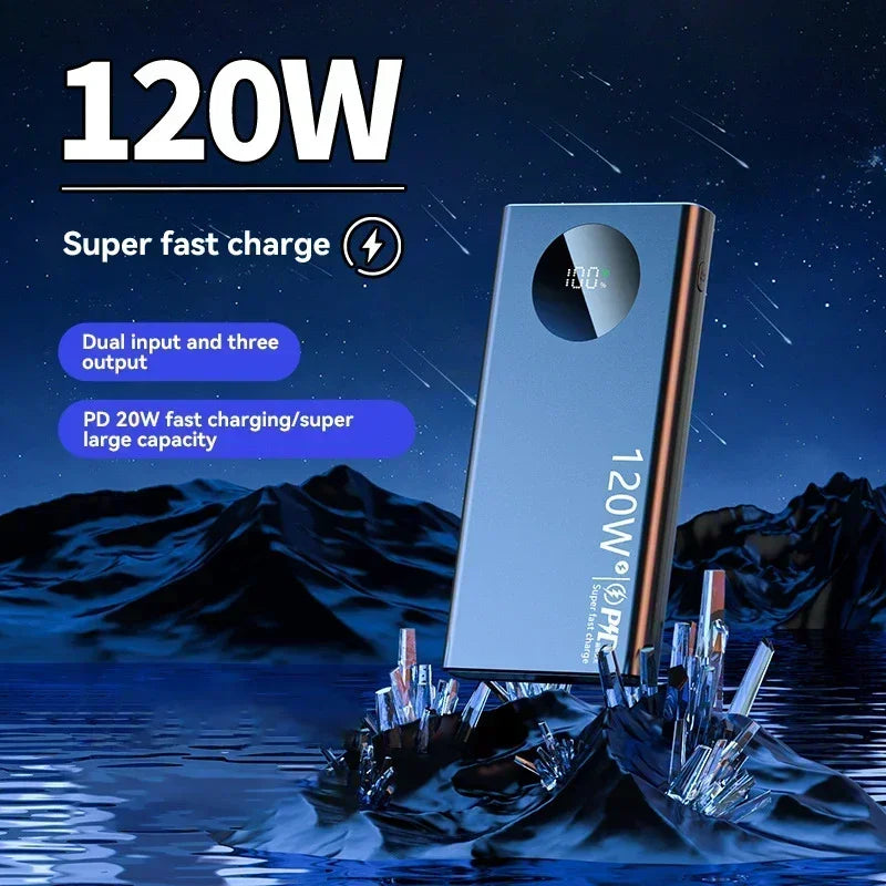 500000mAh Power Bank 120W Super Fast Charging PD20W Dual Way Digital Display Airplane Safe CCC For iPhone Samsung Xiaomi Car Mobile World
