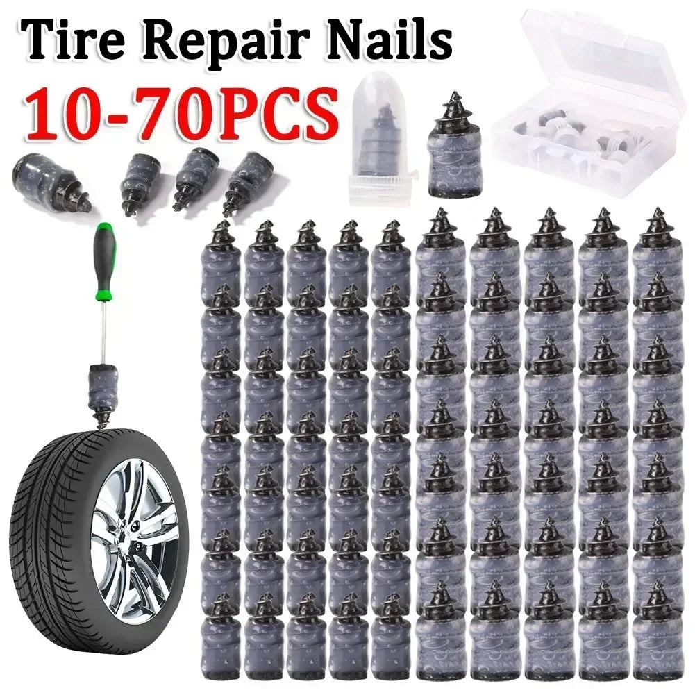 70-10PCS Universal Vacuum Tyre Repair Set For Car Motorcycle Scooter Rubber Tubeless Tire Repair Kit Glue Free Repair Nails