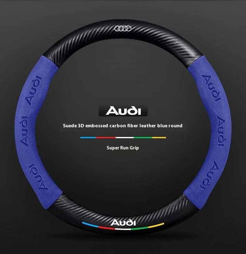 For Audi S3 S4 S5 S6 RS3 RS4 RS5 Q2 Q3 Q5 Q7 Q8 SQ5 TT A3 A4 A5 A6 A7 A8 Car Anti-slip Suede Carbon Fiber Steering Wheel Cover CM World