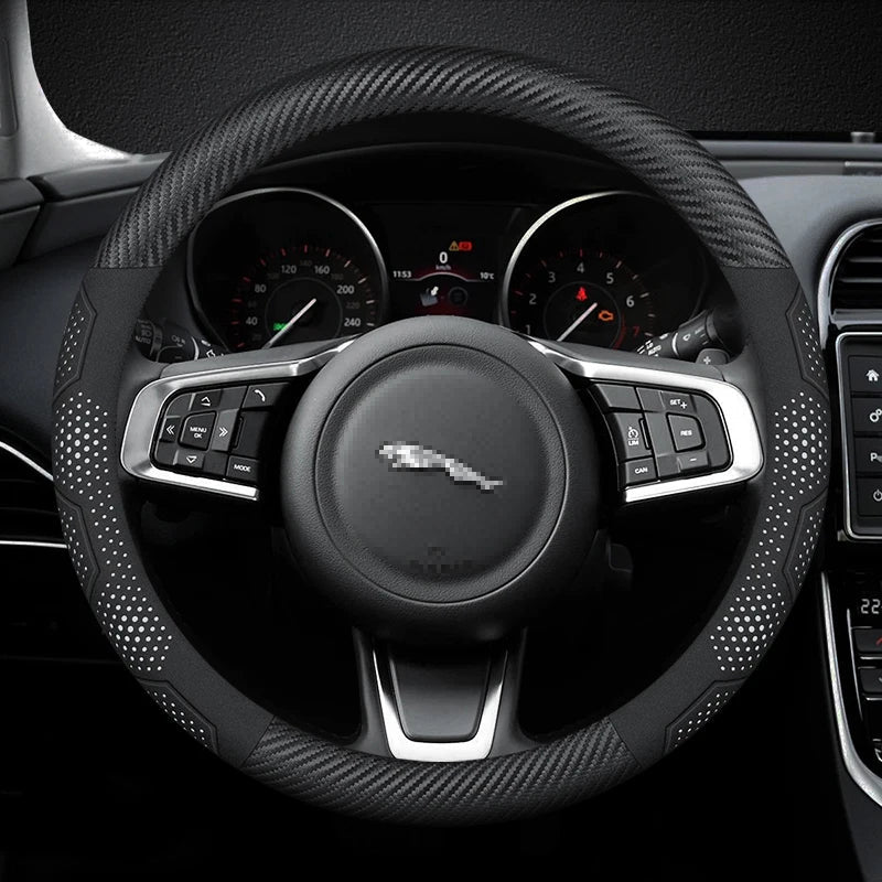 For JAGUAR E-PACE F-PACE F-TYPE XE XF XK XJR XFR XJ XEL XFL Carbon fiber Suede Leather Car Steering Wheel Cover Auto Accessories CM World