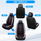 Universal 5-Seat PU Leather Car Seat Covers Black And Pink Full Set Waterproof Front & Rear Cushion Protectors, Airbag Compatible Car Interior Upgrade, Easy Installation And Easy To Clean Fit For Most Car Sedan SUV Hatchback